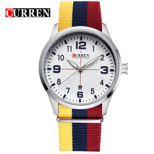 New Curren Watches Men Top Brand Luxury Mens Nylon Strap Wristwatches Men's Quartz Popular Sports Watches relogio masculino 8195