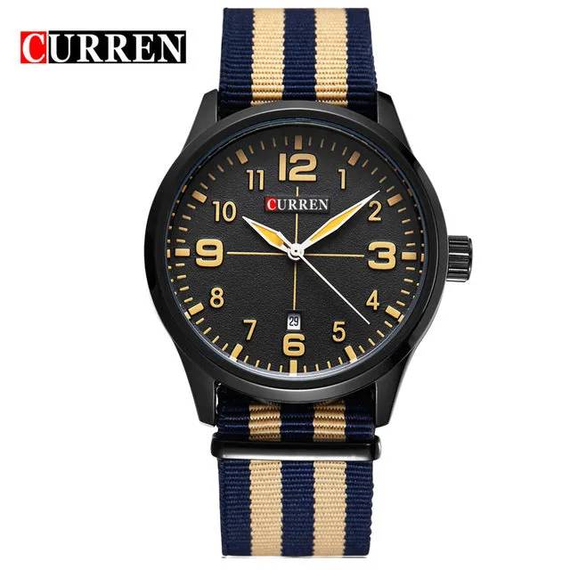 New Curren Watches Men Top Brand Luxury Mens Nylon Strap Wristwatches Men's Quartz Popular Sports Watches relogio masculino 8195