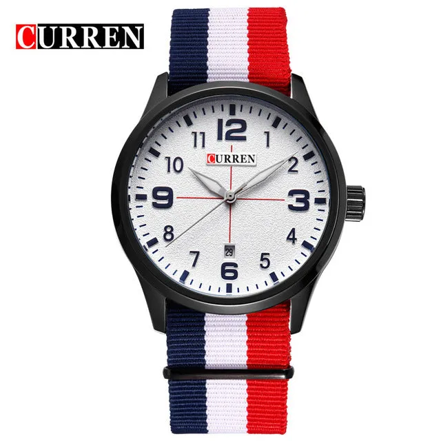 New Curren Watches Men Top Brand Luxury Mens Nylon Strap Wristwatches Men's Quartz Popular Sports Watches relogio masculino 8195