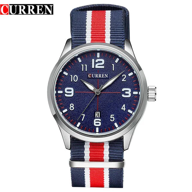 New Curren Watches Men Top Brand Luxury Mens Nylon Strap Wristwatches Men's Quartz Popular Sports Watches relogio masculino 8195