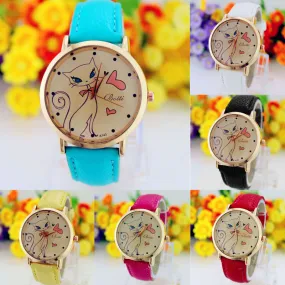 New Fashion Relogio Women Watch Ladies Vintage Flower Watch Cat Leather Quartz Clock Casual Dress Reloj