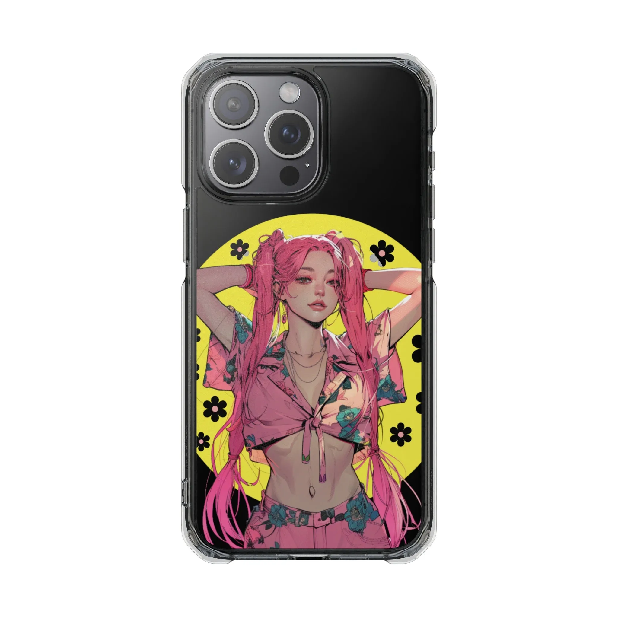 Oneticase Pink Hair Anime Girl Magnetic Clear Case for iPhone