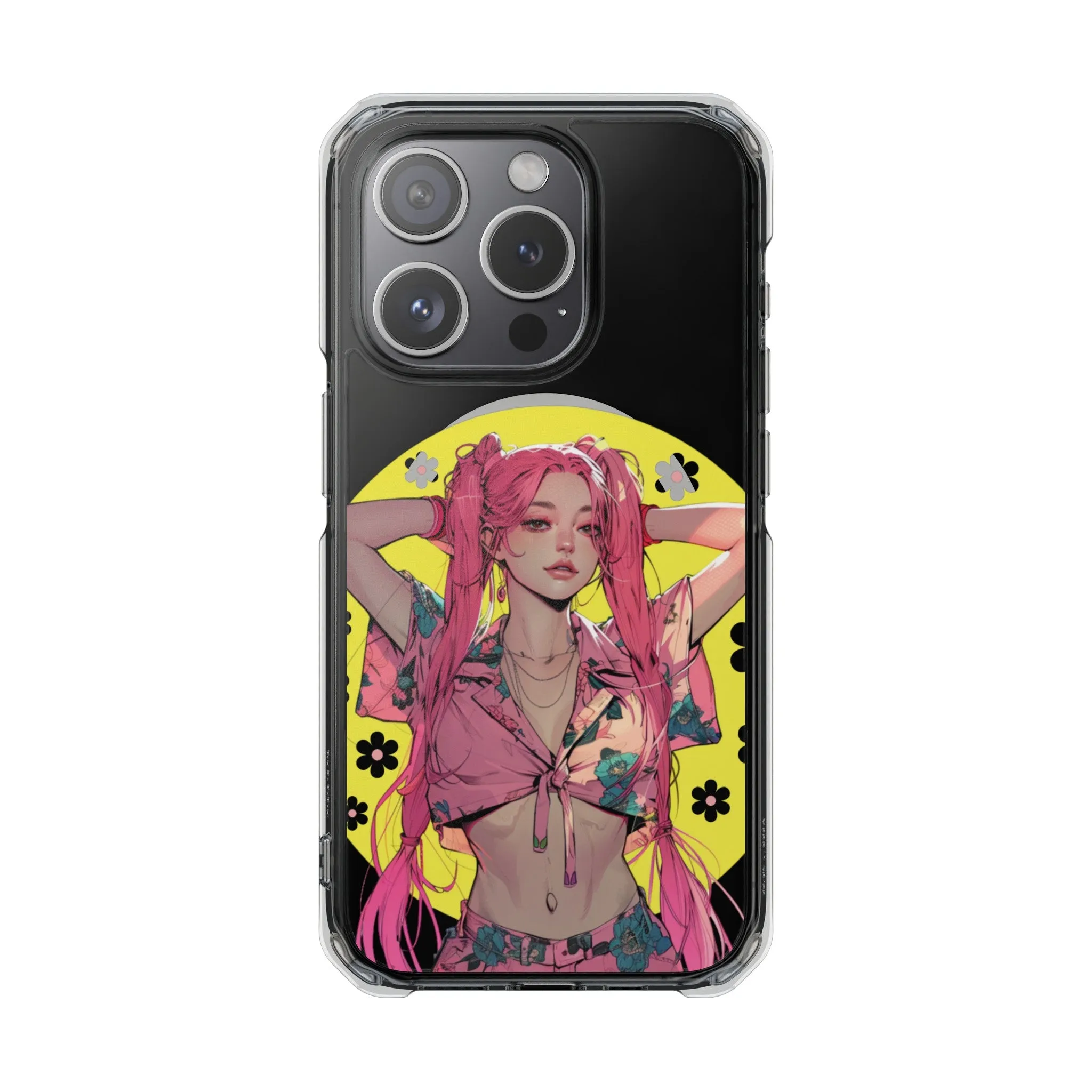 Oneticase Pink Hair Anime Girl Magnetic Clear Case for iPhone