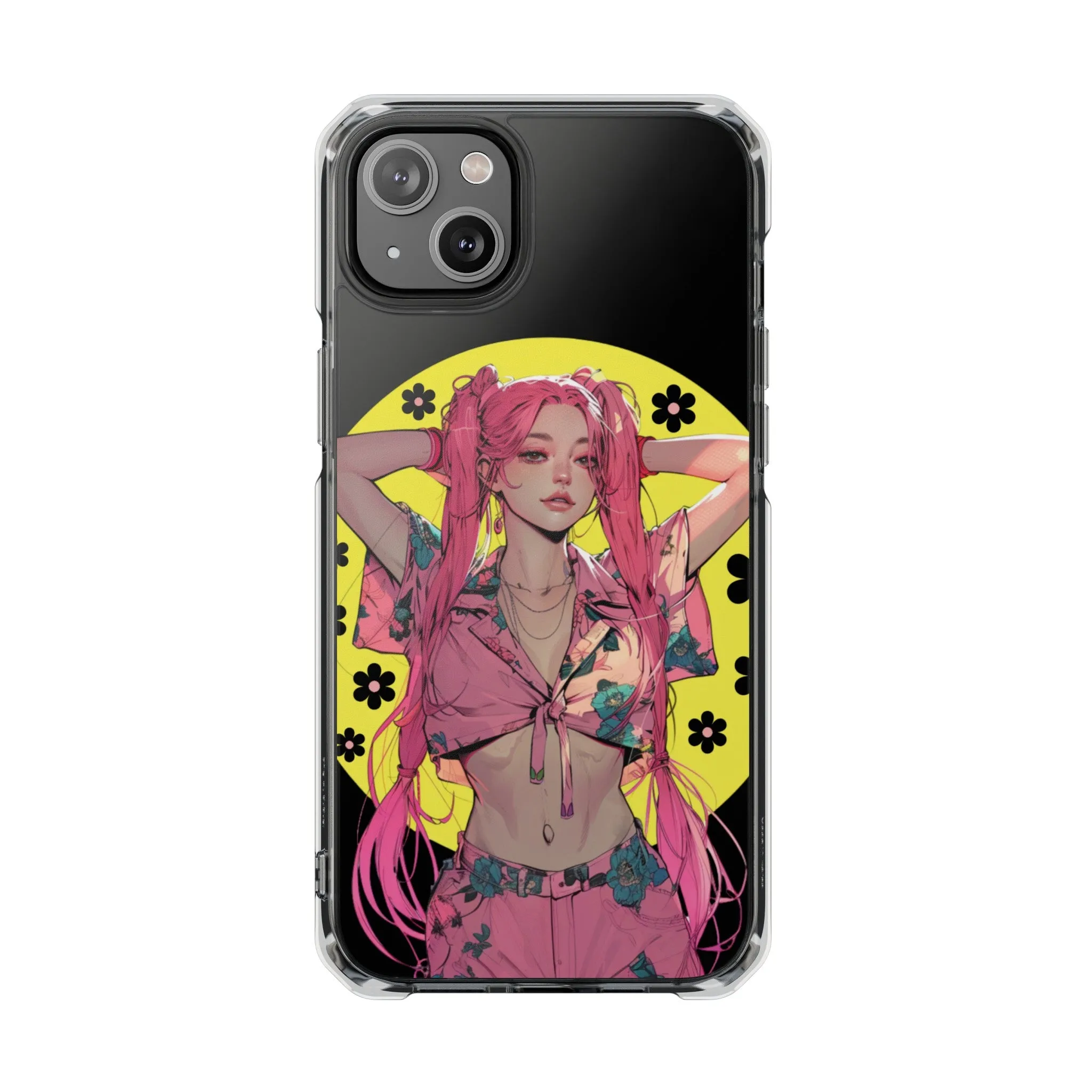 Oneticase Pink Hair Anime Girl Magnetic Clear Case for iPhone