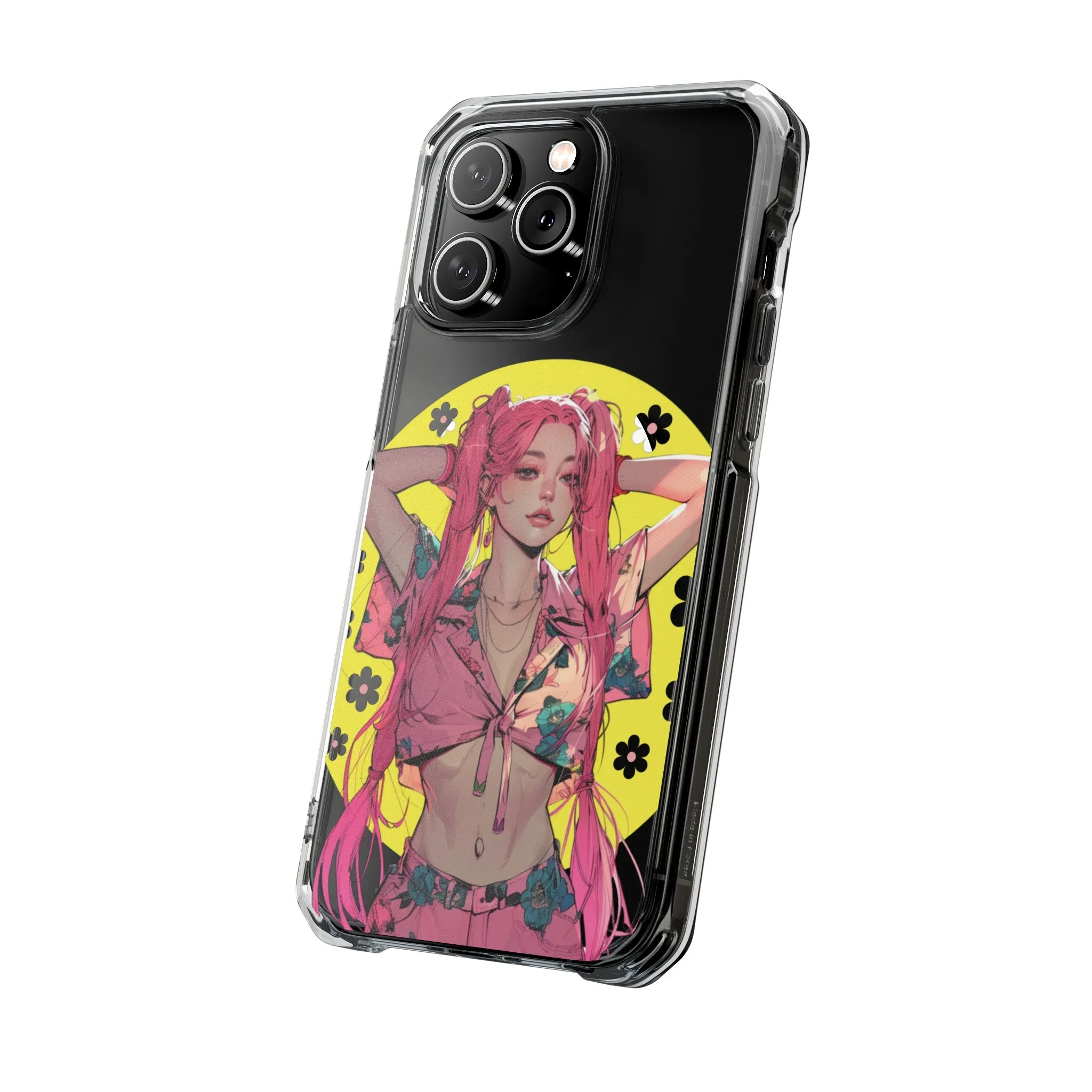 Oneticase Pink Hair Anime Girl Magnetic Clear Case for iPhone