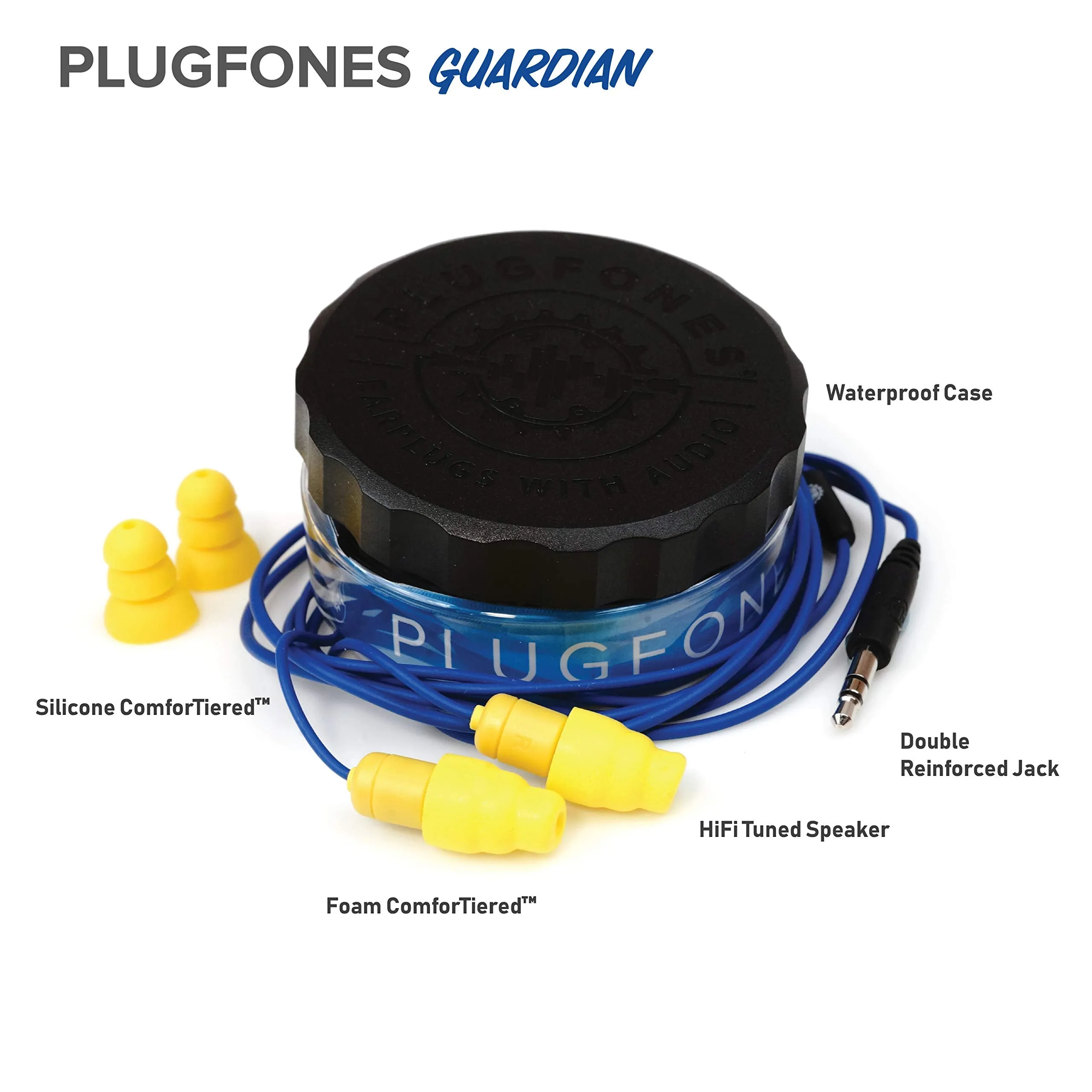 Plugfones Guardian in-Ear Earplug Earbud Hybrid - Noise Reduction in-Ear Headphones(Blue & Yellow)