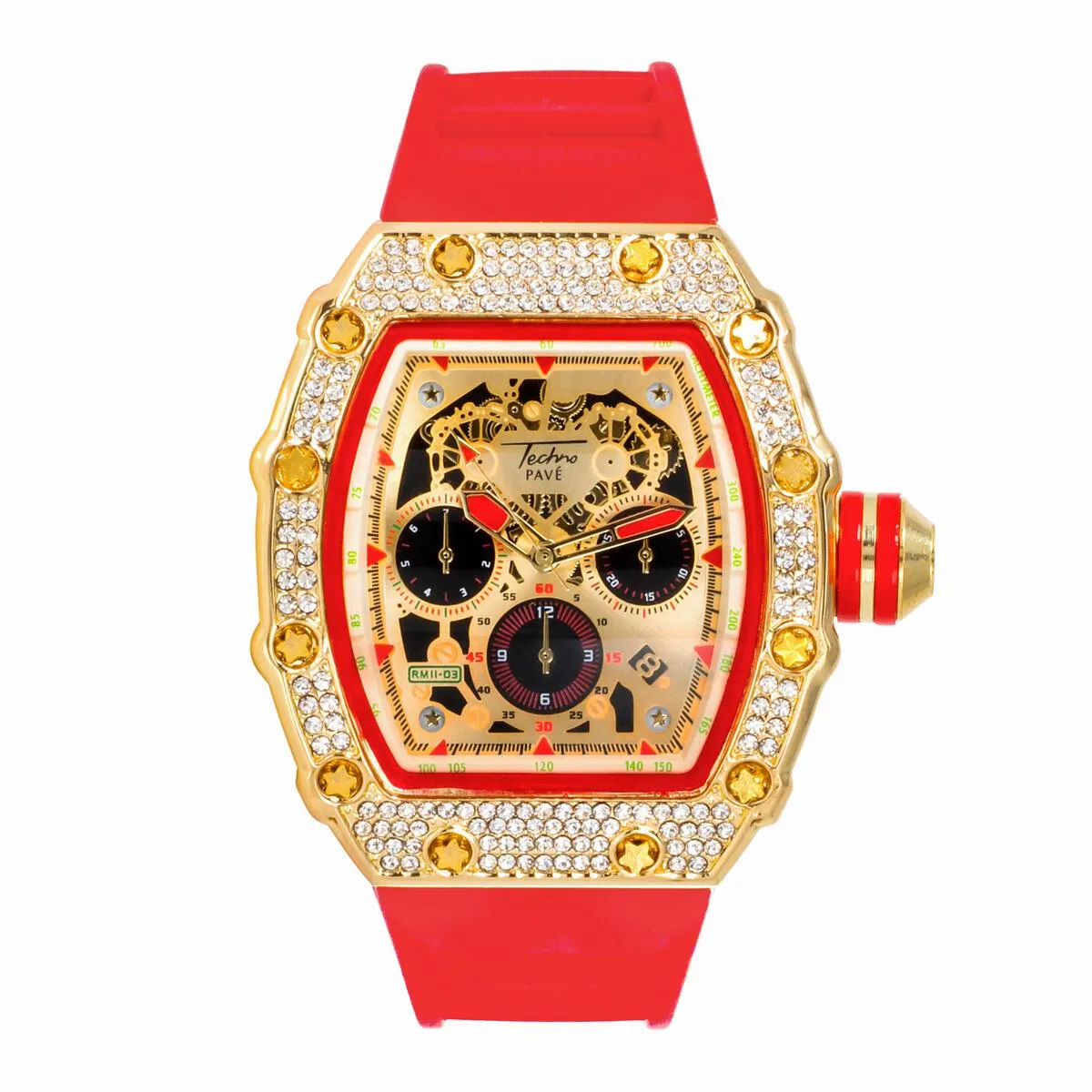 Popular Red Trim Iced Out Hip Hop Watch