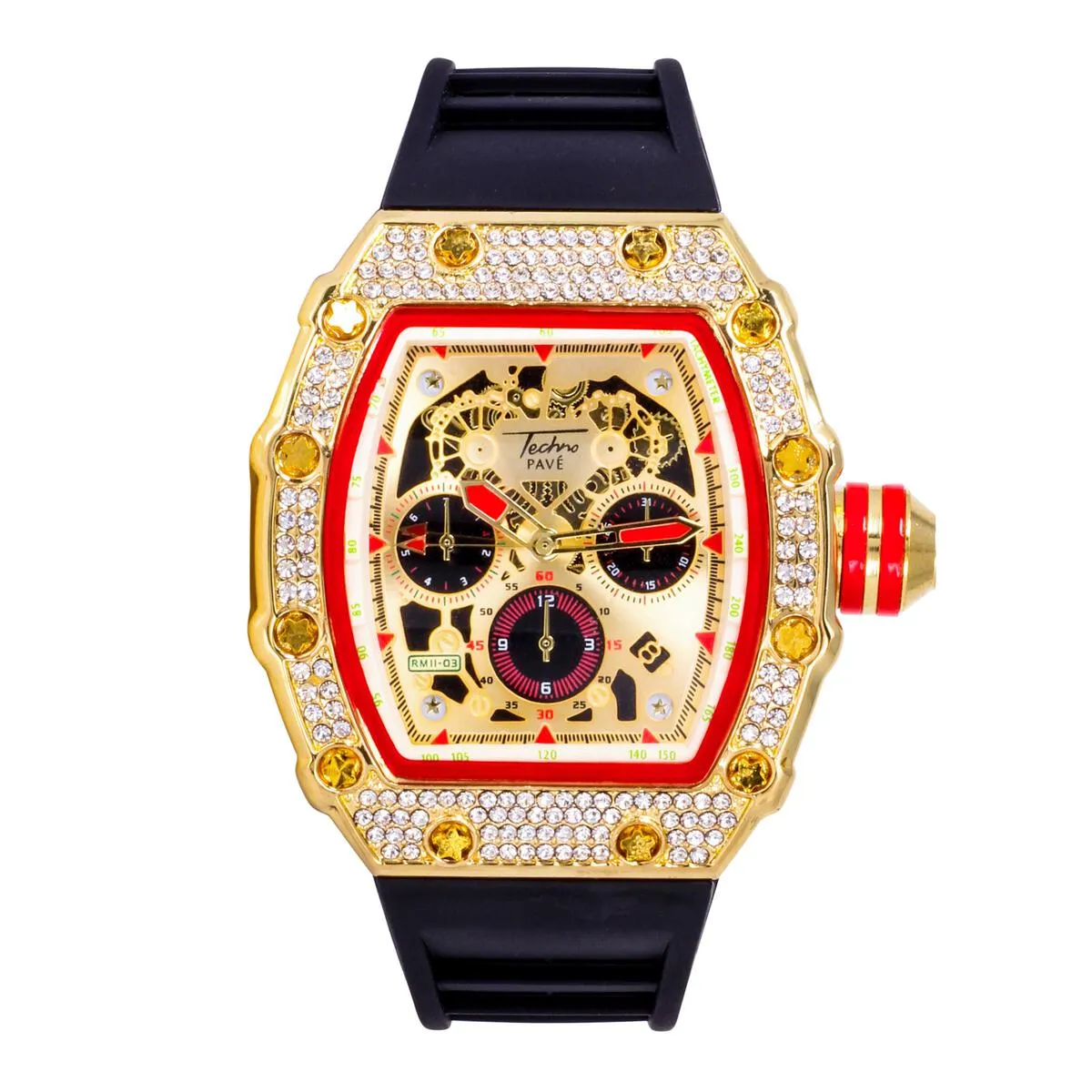 Popular Red Trim Iced Out Hip Hop Watch