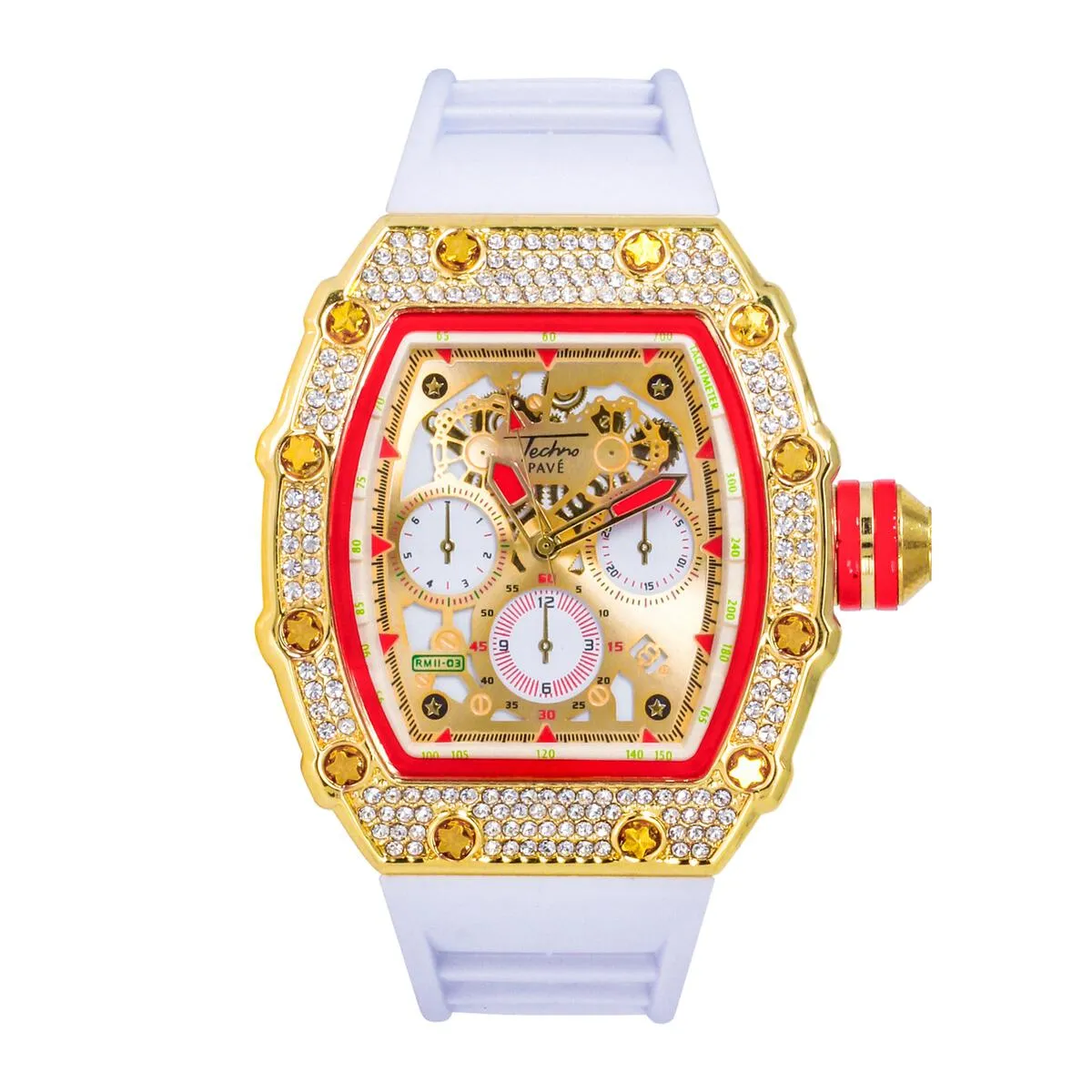 Popular Red Trim Iced Out Hip Hop Watch