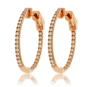 Rose Gold .75 Carat Inside Out Diamond Hoop Earrings