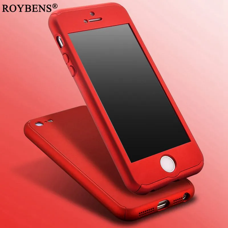 Roybens For iPhone 5S Case 360 Degree Coverage Full Protection Case For iPhone 5 5S SE Luxury Hard PC Cover   Clear Glass Film