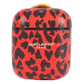 Saint Laurent Leopard Print Black and Red Leather Airpods Case