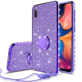 Samsung Galaxy A10e Case, Glitter Cute Phone Case Girls with Kickstand,Bling Diamond Rhinestone Bumper Ring Stand Sparkly Luxury Clear Thin Soft Protective Samsung Galaxy A10e Case for Girl Women - Purple