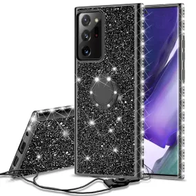 Samsung Galaxy A71 5G Case, Glitter Cute Phone Case Girls with Kickstand,Bling Diamond Rhinestone Bumper Ring Stand Sparkly Luxury Clear Thin Soft Protective Samsung Galaxy A71 5G Case for Girl Women - Black