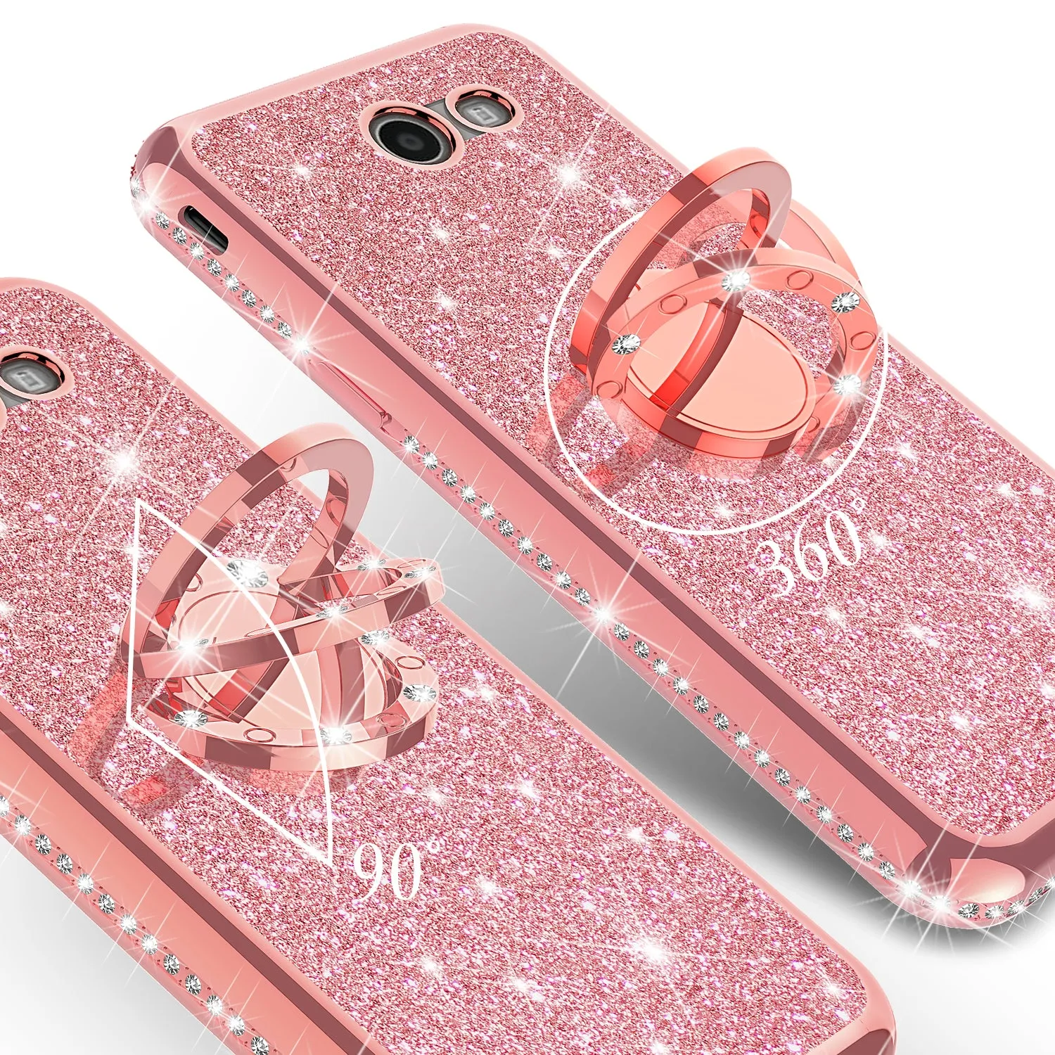 Samsung Galaxy J7 (2017) / J7 Sky Pro / J7 Perx / J7 V Case, Glitter Cute Phone Case Girls with Kickstand,Bling Diamond Rhinestone Bumper Ring Stand Sparkly Luxury Clear Thin Soft Protective Samsung Galaxy J7 (2017) Case for Girl Women - Rose Gold