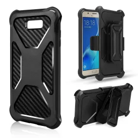 Samsung Galaxy J7 (2017) / J7 Sky Pro / J7 Perx / J7 V / J7 Prime / Galaxy Halo Case, Rugged Slim Rotating Swivel Lock Carbon Fiber Combo Clip Cover - Black