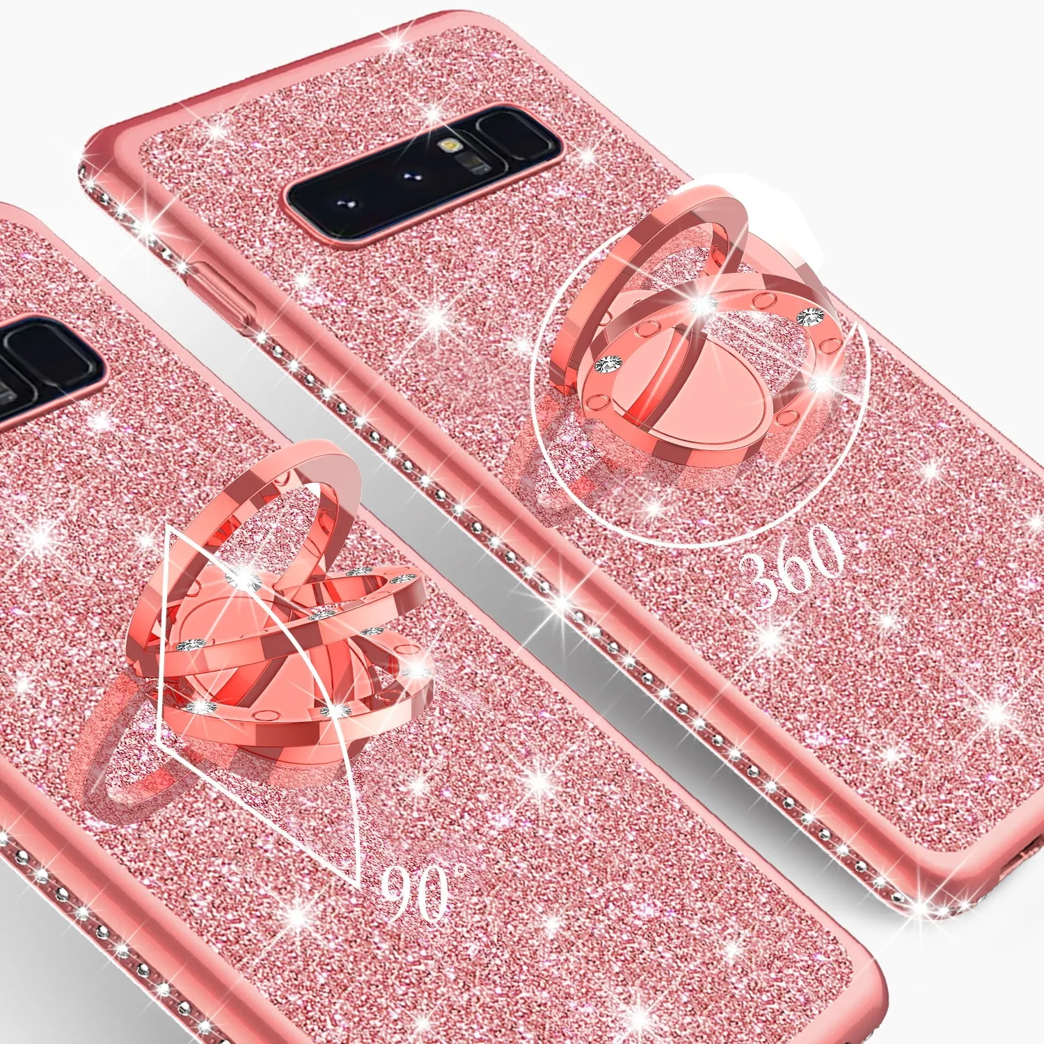 Samsung Galaxy S10 Plus Case, Galaxy S10  Case, Glitter Cute Phone Case Girls with Kickstand,Bling Diamond Rhinestone Bumper Ring Stand Sparkly Luxury Clear Thin Soft Protective Samsung S10 Plus Case for Girl Women - Rose Gold