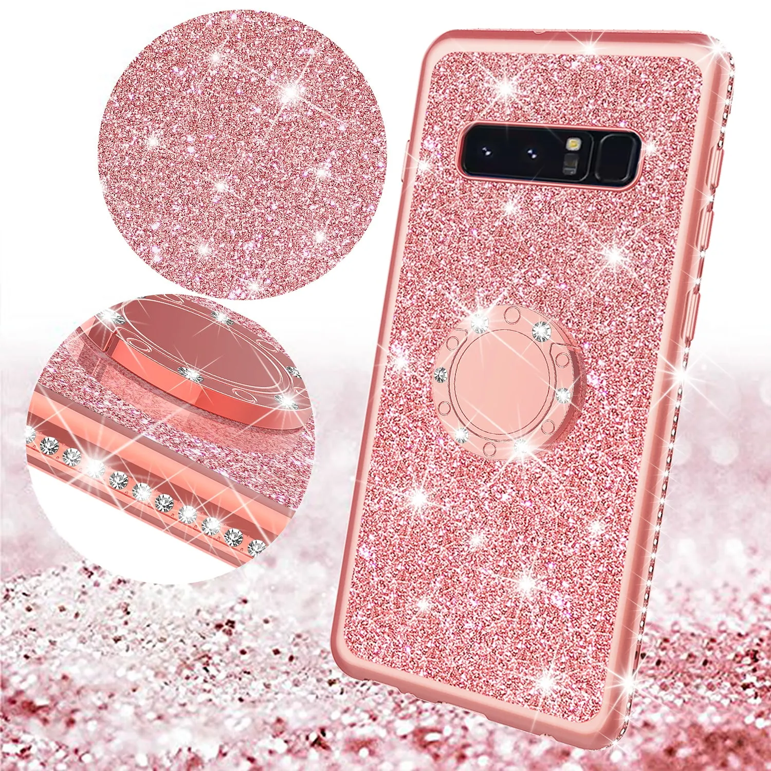 Samsung Galaxy S10 Plus Case, Galaxy S10  Case, Glitter Cute Phone Case Girls with Kickstand,Bling Diamond Rhinestone Bumper Ring Stand Sparkly Luxury Clear Thin Soft Protective Samsung S10 Plus Case for Girl Women - Rose Gold