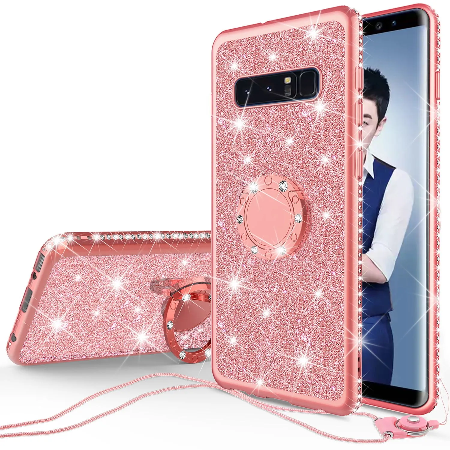 Samsung Galaxy S10 Plus Case, Galaxy S10  Case, Glitter Cute Phone Case Girls with Kickstand,Bling Diamond Rhinestone Bumper Ring Stand Sparkly Luxury Clear Thin Soft Protective Samsung S10 Plus Case for Girl Women - Rose Gold