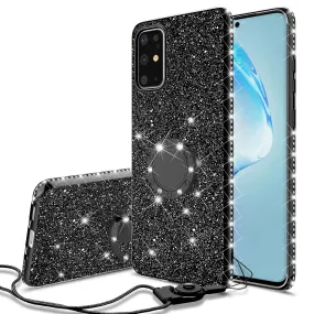 Samsung Galaxy S20 Plus/Galaxy S20  Case, Glitter Cute Phone Case Girls with Kickstand,Bling Diamond Rhinestone Bumper Ring Stand Sparkly Luxury Clear Thin Soft Protective Samsung Galaxy S20 Plus/Galaxy S20  Case for Girl Women - Black