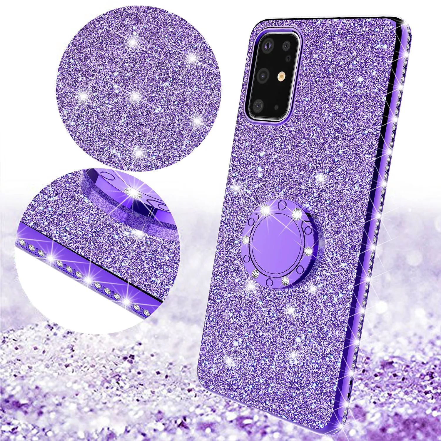 Samsung Galaxy S20 Plus/Galaxy S20  Case, Glitter Cute Phone Case Girls with Kickstand,Bling Diamond Rhinestone Bumper Ring Stand Sparkly Luxury Clear Thin Soft Protective Samsung Galaxy S20 Plus/Galaxy S20  Case for Girl Women - Purple