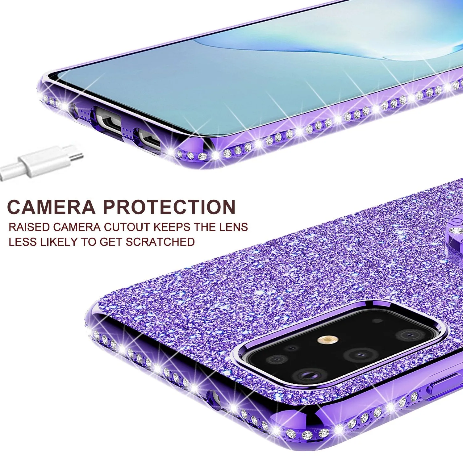 Samsung Galaxy S20 Plus/Galaxy S20  Case, Glitter Cute Phone Case Girls with Kickstand,Bling Diamond Rhinestone Bumper Ring Stand Sparkly Luxury Clear Thin Soft Protective Samsung Galaxy S20 Plus/Galaxy S20  Case for Girl Women - Purple