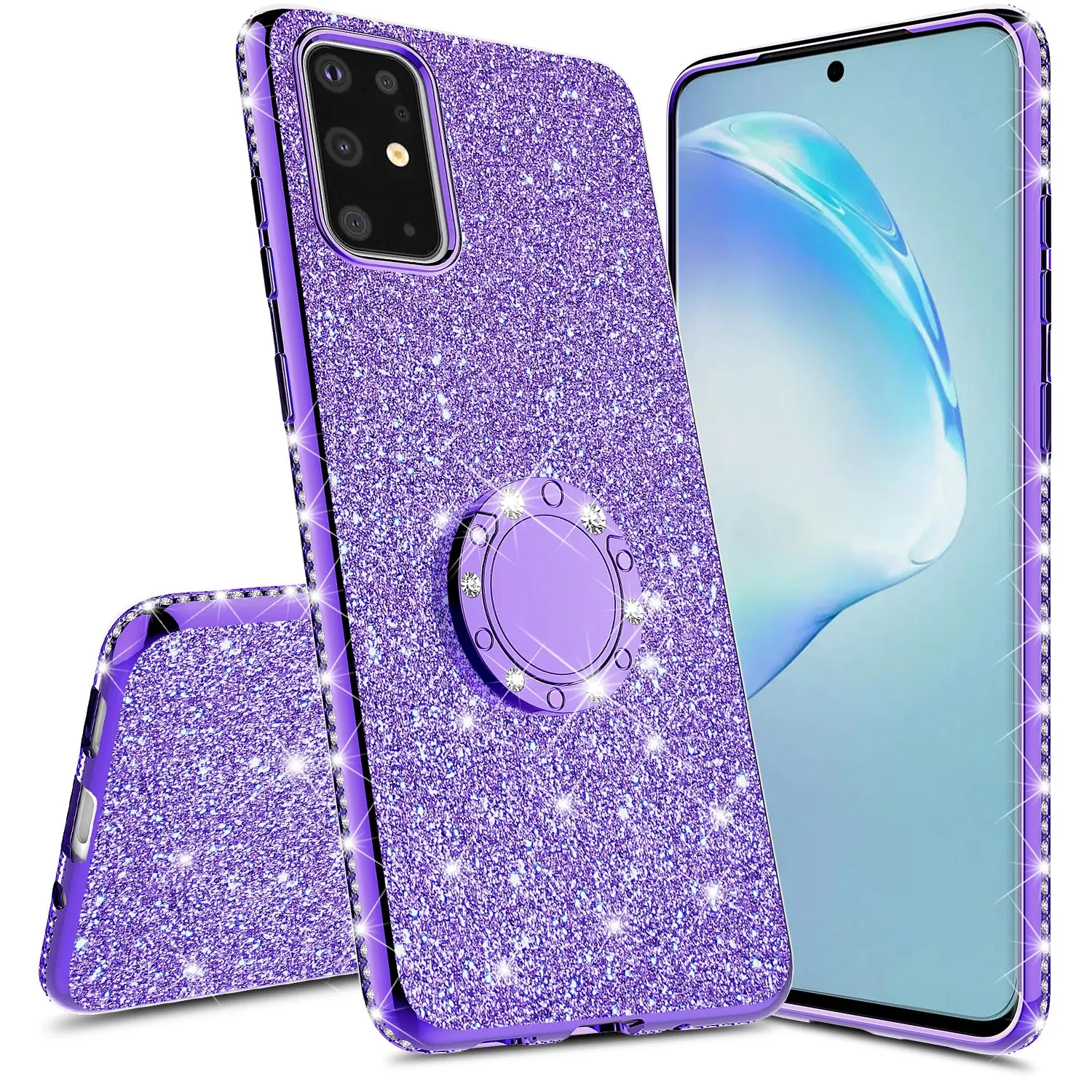 Samsung Galaxy S20 Plus/Galaxy S20  Case, Glitter Cute Phone Case Girls with Kickstand,Bling Diamond Rhinestone Bumper Ring Stand Sparkly Luxury Clear Thin Soft Protective Samsung Galaxy S20 Plus/Galaxy S20  Case for Girl Women - Purple