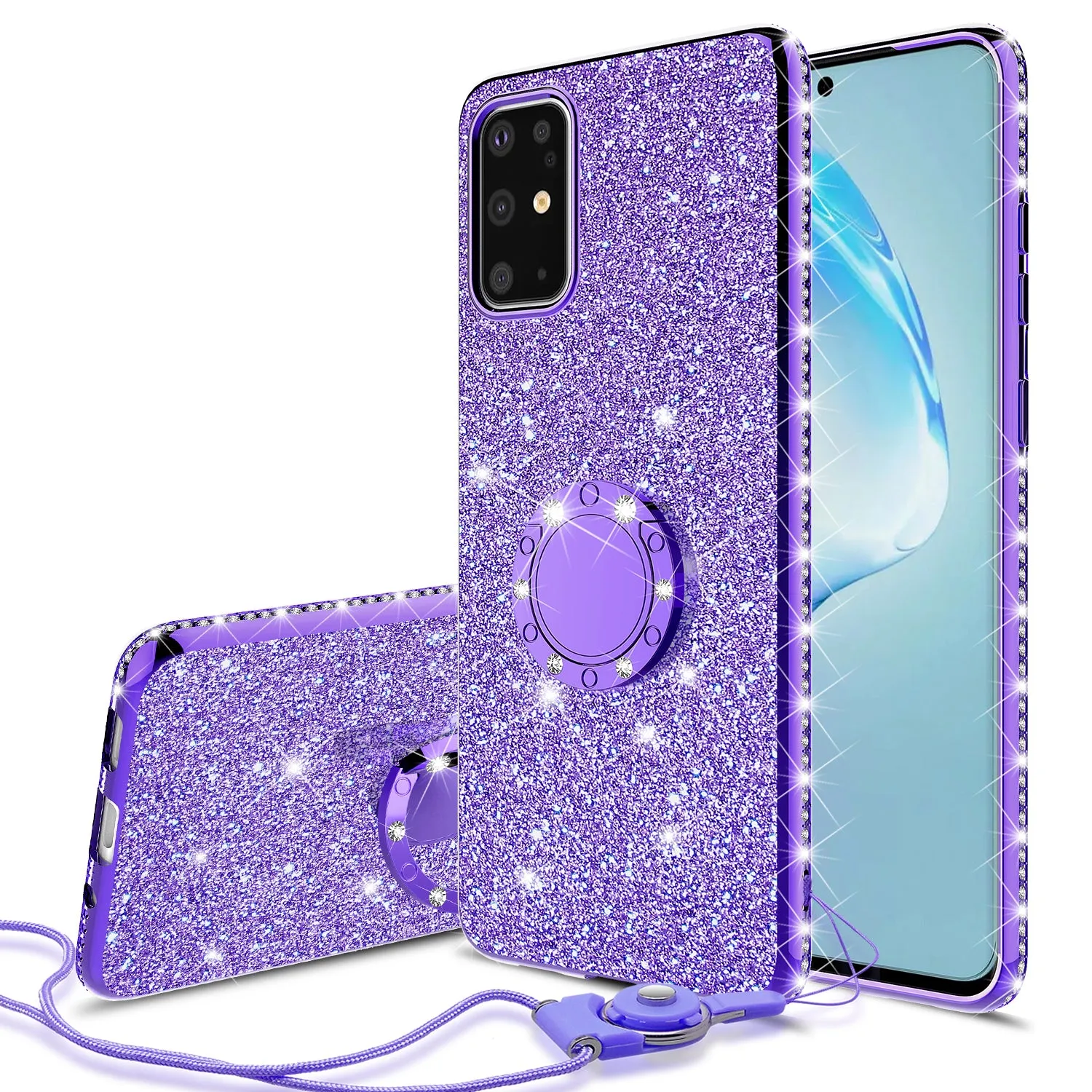 Samsung Galaxy S20 Plus/Galaxy S20  Case, Glitter Cute Phone Case Girls with Kickstand,Bling Diamond Rhinestone Bumper Ring Stand Sparkly Luxury Clear Thin Soft Protective Samsung Galaxy S20 Plus/Galaxy S20  Case for Girl Women - Purple