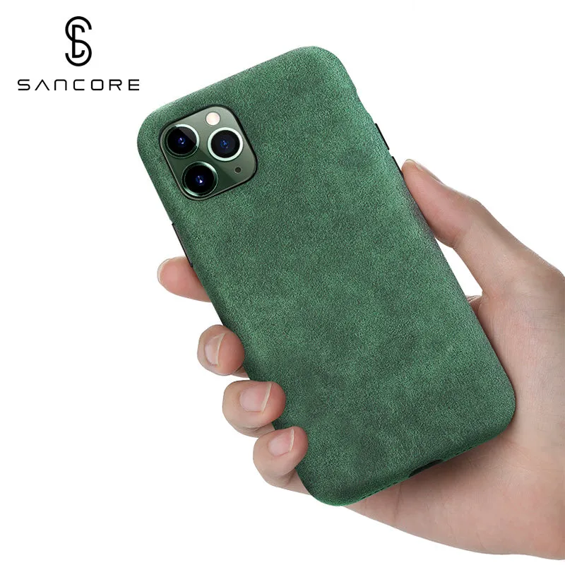 SanCore for iPhone 11 pro Max Phone Case ALCANTARA fashion Leather Full-protection Business Luxury Phone Shell Suede cover man