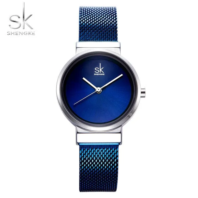 Shengke Blue Wrist Watch Women Watches Luxury Brand Steel Ladies Quartz Women Watches 2018 Relogio Feminino Montre Femme