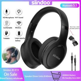 Siindoo JH-919 Wireless Bluetooth Headphones Foldable Stereo Earphones Super Bass Noise Reduction Mic For Iphone Laptop PC TV