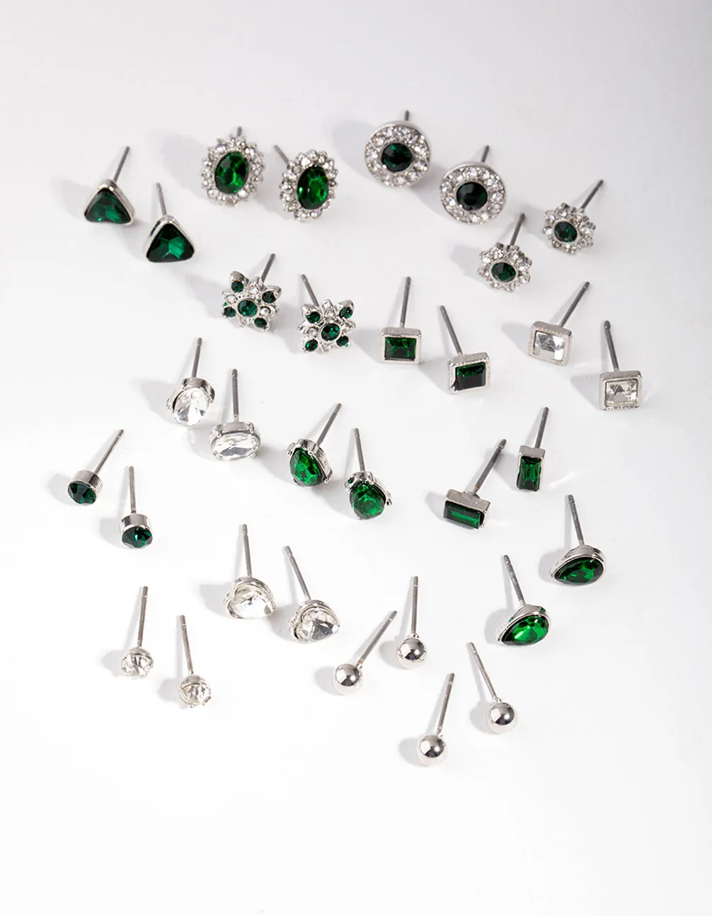 Silver Geometric Shape Earrings 16-Pack