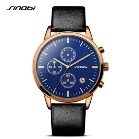 SINOBI Rose Gold Blue Watches Men Fashion Dress Woman's Quartz Watch Unique Design Leather Wristwatch for Male