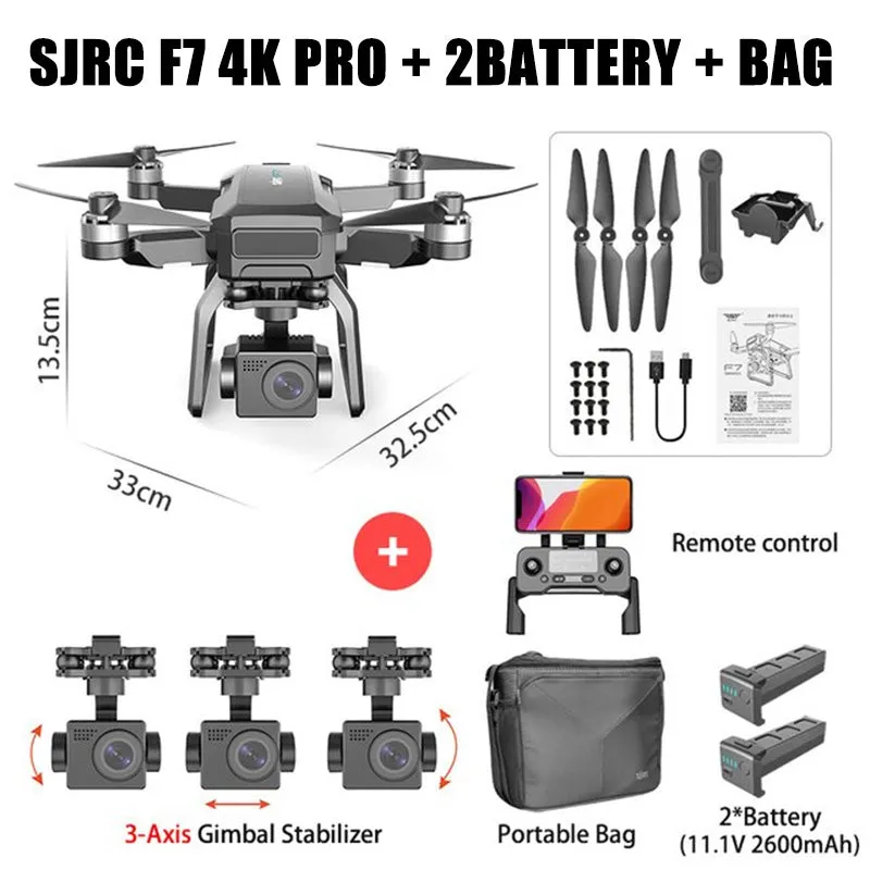 SJRC F7 F7S PRO RC Drone 4K 3-Axis Gimbal Obstacle Avoidance Professional Brushless GPS 5G WiFi Quadcopter