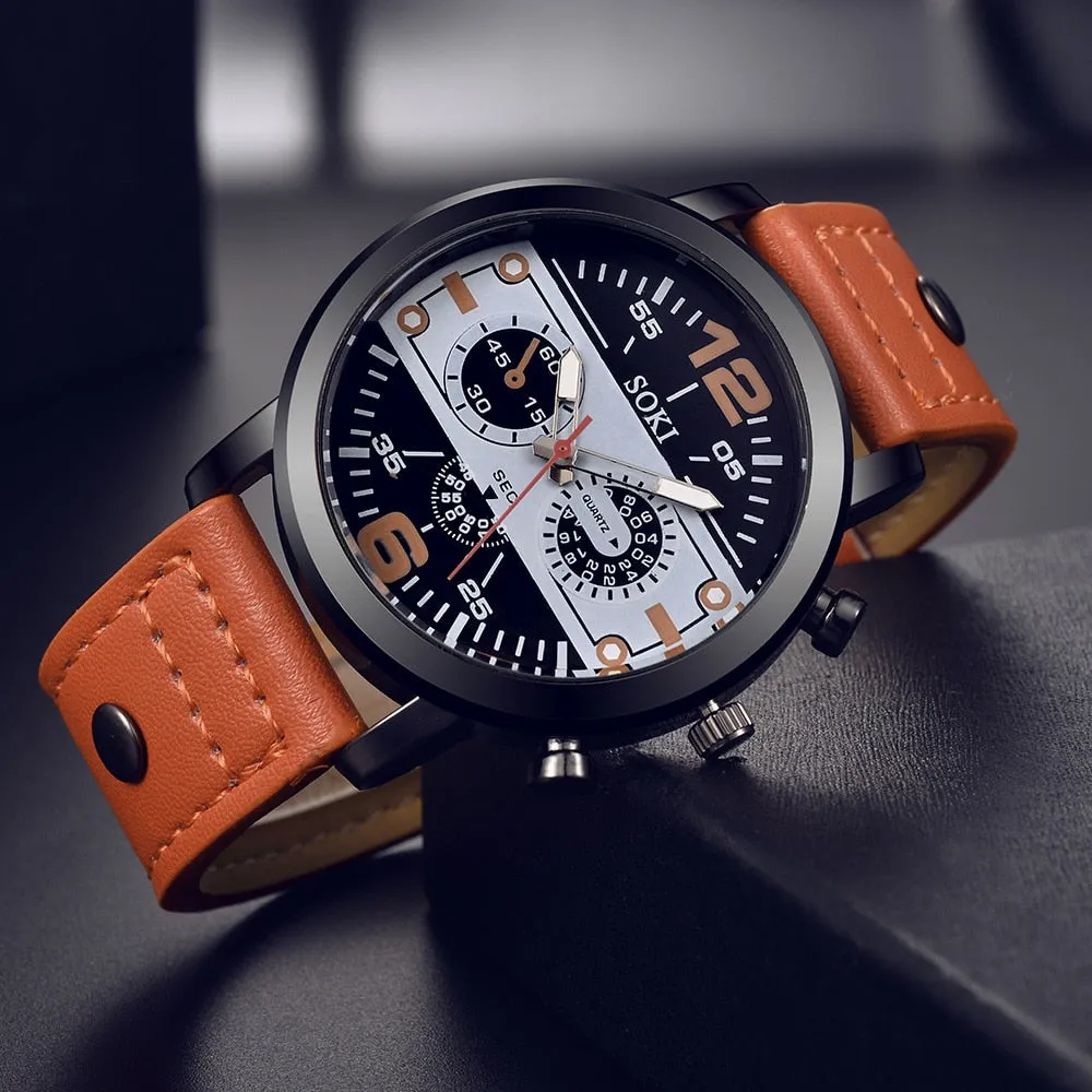 Sport Military Clock Leather Strap Wristwatch