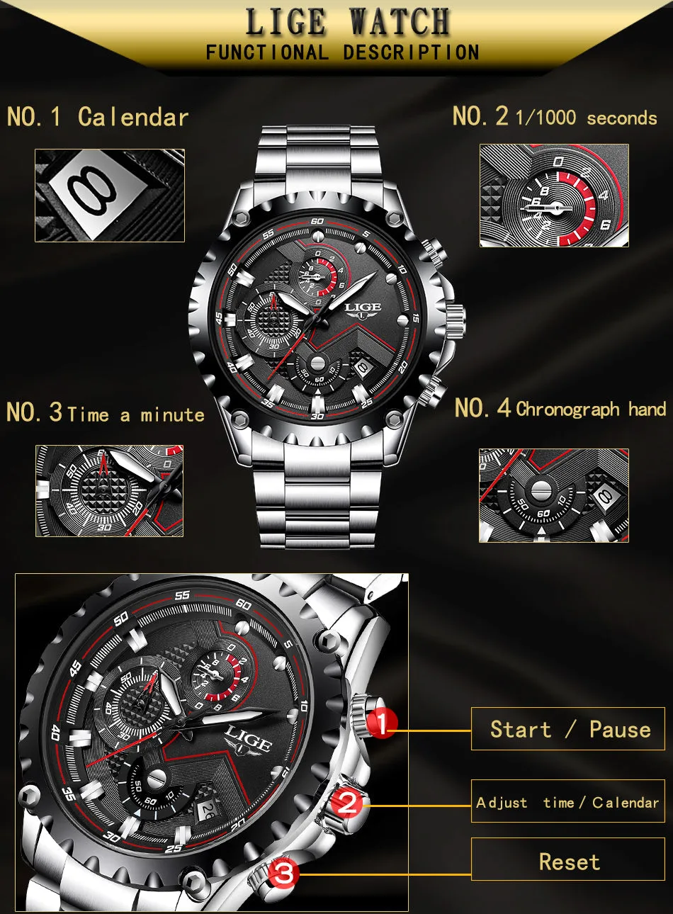 Stainless Steel Hollow Mens Watches Top Brand Sport Waterproof Quartz Watch Men Military Wristwatch