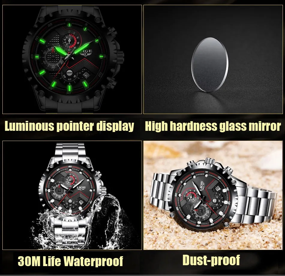 Stainless Steel Hollow Mens Watches Top Brand Sport Waterproof Quartz Watch Men Military Wristwatch