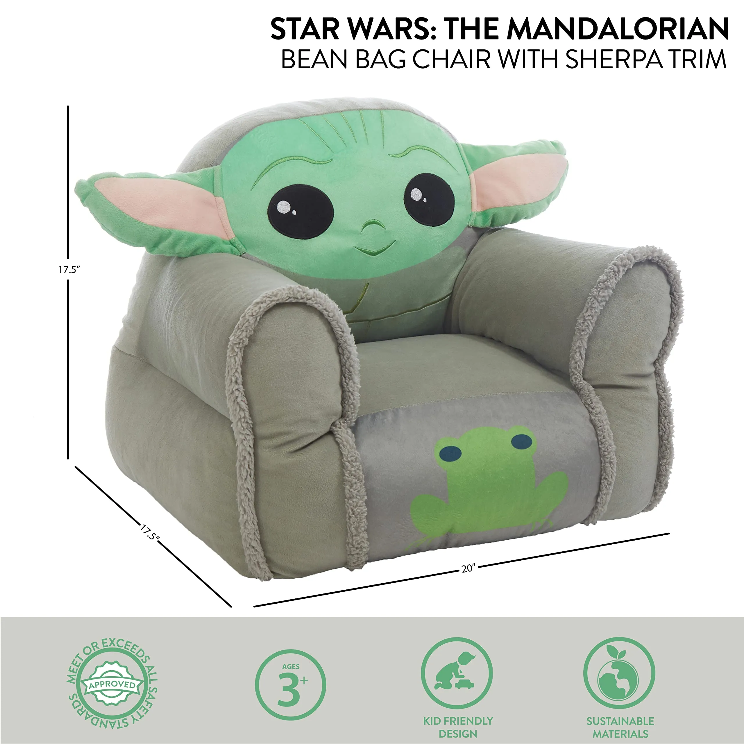 Star Wars Grogu Bean Bag Chair for Toddlers with Sherpa Trim - Small