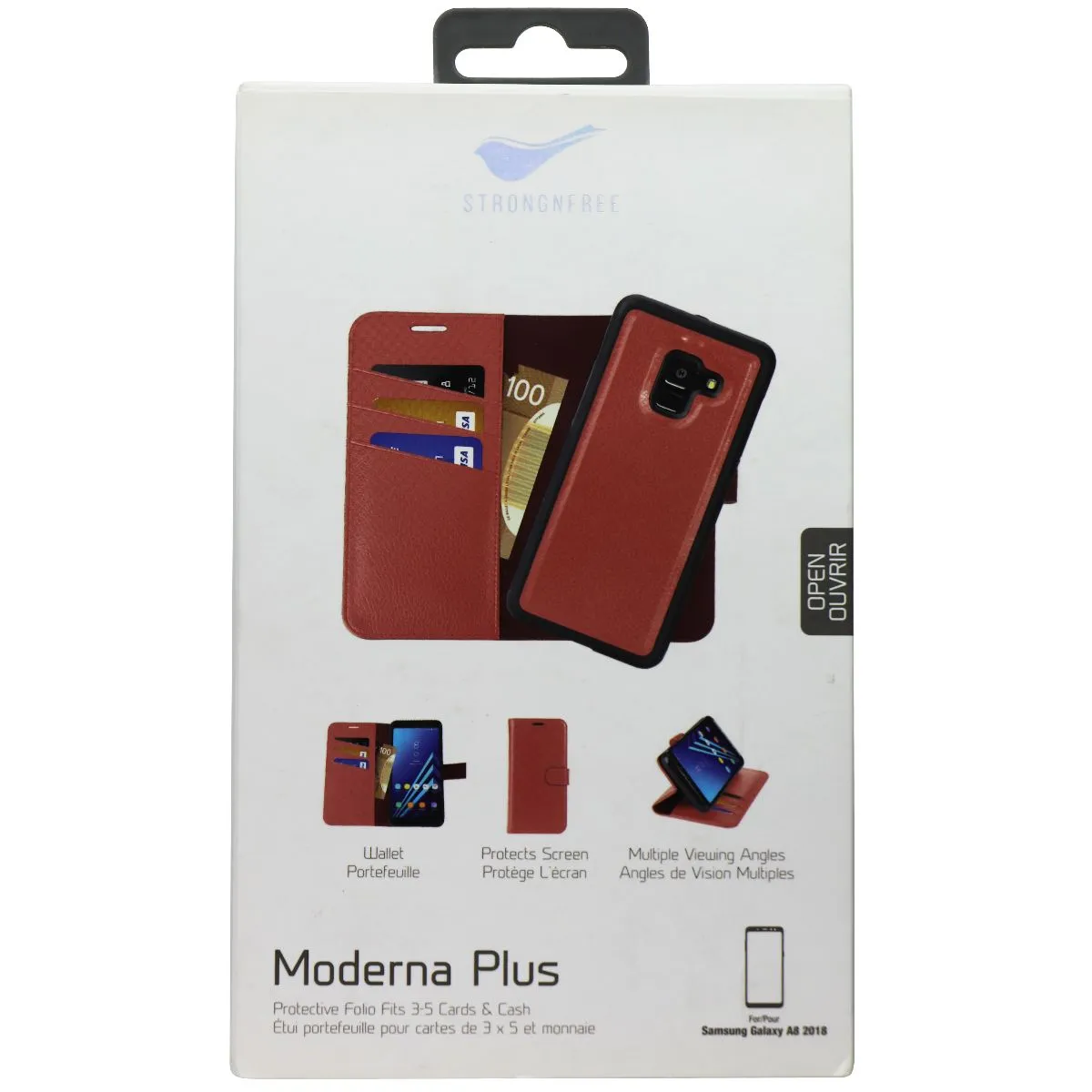 Strongnfree Moderna Plus Folio Wallet Case for Galaxy A8 (2018) - Dusty Red