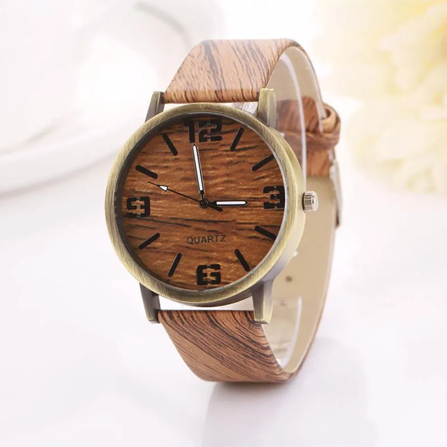 Superior New Wood Grain Watches Fashion Quartz Watch Wristwatch Gift for Women Men June 24