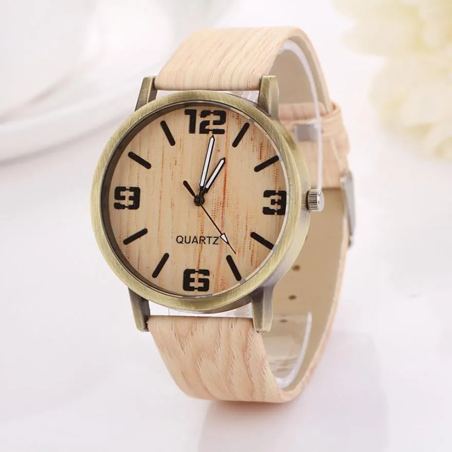 Superior New Wood Grain Watches Fashion Quartz Watch Wristwatch Gift for Women Men June 24