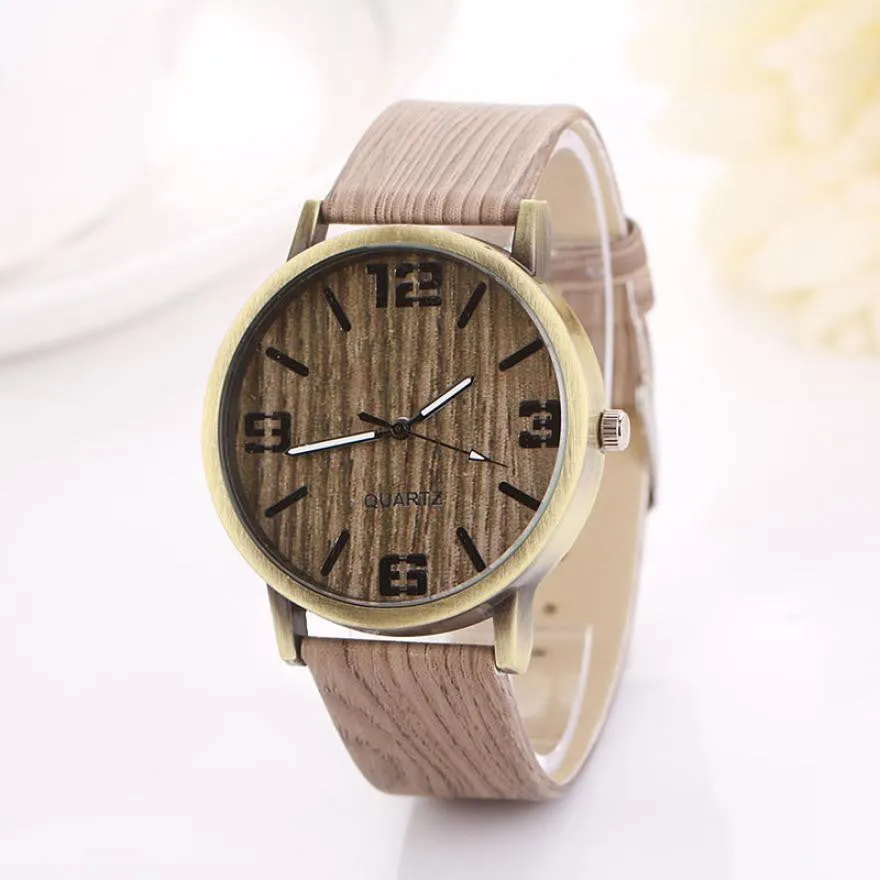 Superior New Wood Grain Watches Fashion Quartz Watch Wristwatch Gift for Women Men June 24