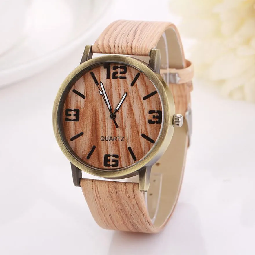 Superior New Wood Grain Watches Fashion Quartz Watch Wristwatch Gift for Women Men June 24