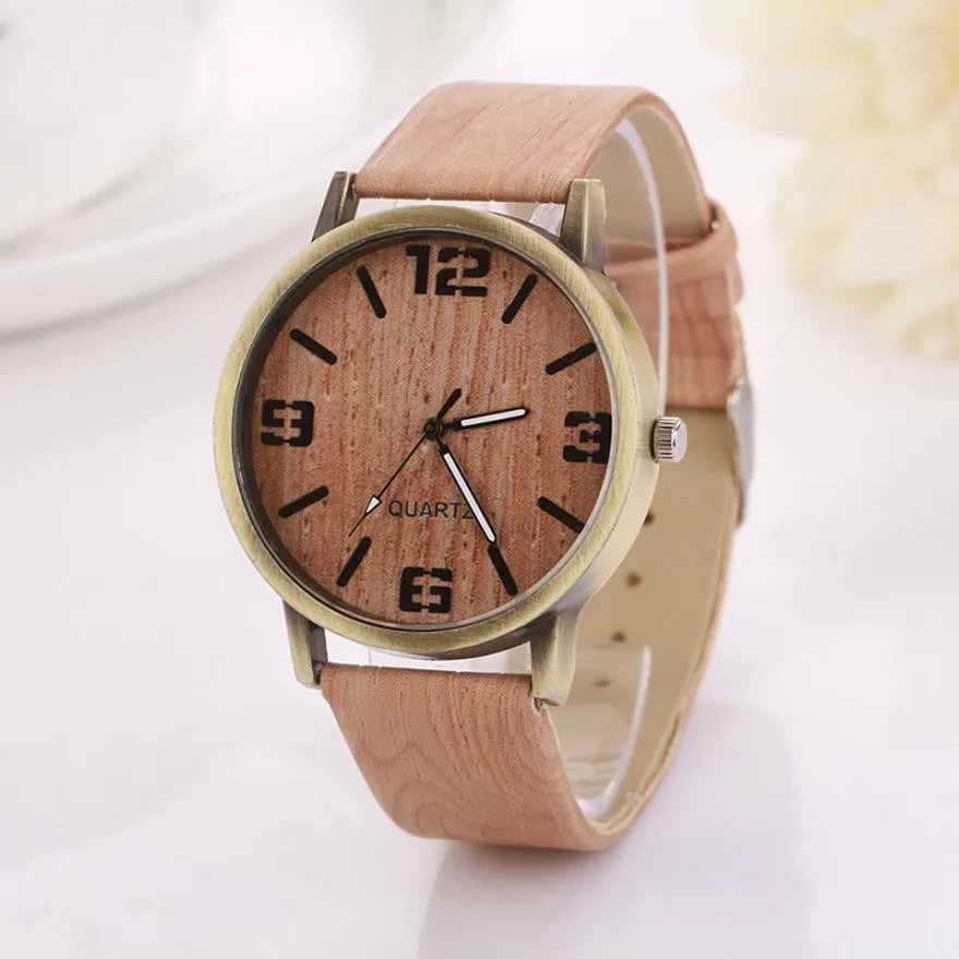 Superior New Wood Grain Watches Fashion Quartz Watch Wristwatch Gift for Women Men June 24