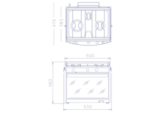 Techimpex Mariner 2 Cooker - 2 Burner Hob, Oven & Grill, Pan Clamps, Gimbals - Stainless Steel Oven Interior