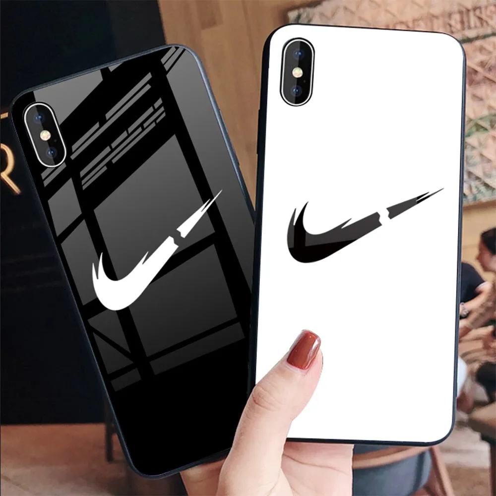 Tempered glass case Fashion luxury Sports Brand Phone Case For Iphone 6 6s 7 8plus X XS Xr Xsmax Phone Case Back Cover coque