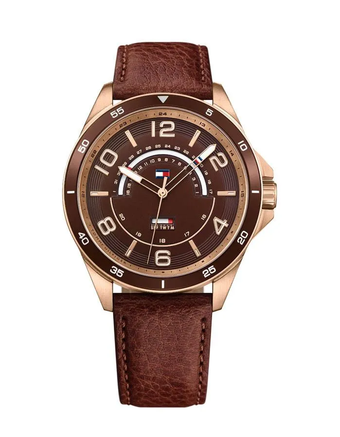 Tommy Hilfiger Mens Ian Watch - Rose Gold-Tone Stainless Steel - Brown Leather