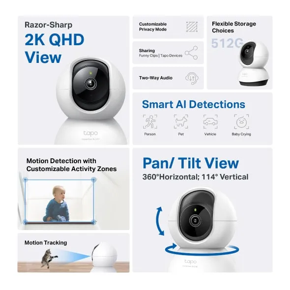 TP-Link Tapo TC72 / C220 2K 4MP Pan & Tilt Wireless WiFi Home Security Surveillance IP Camera