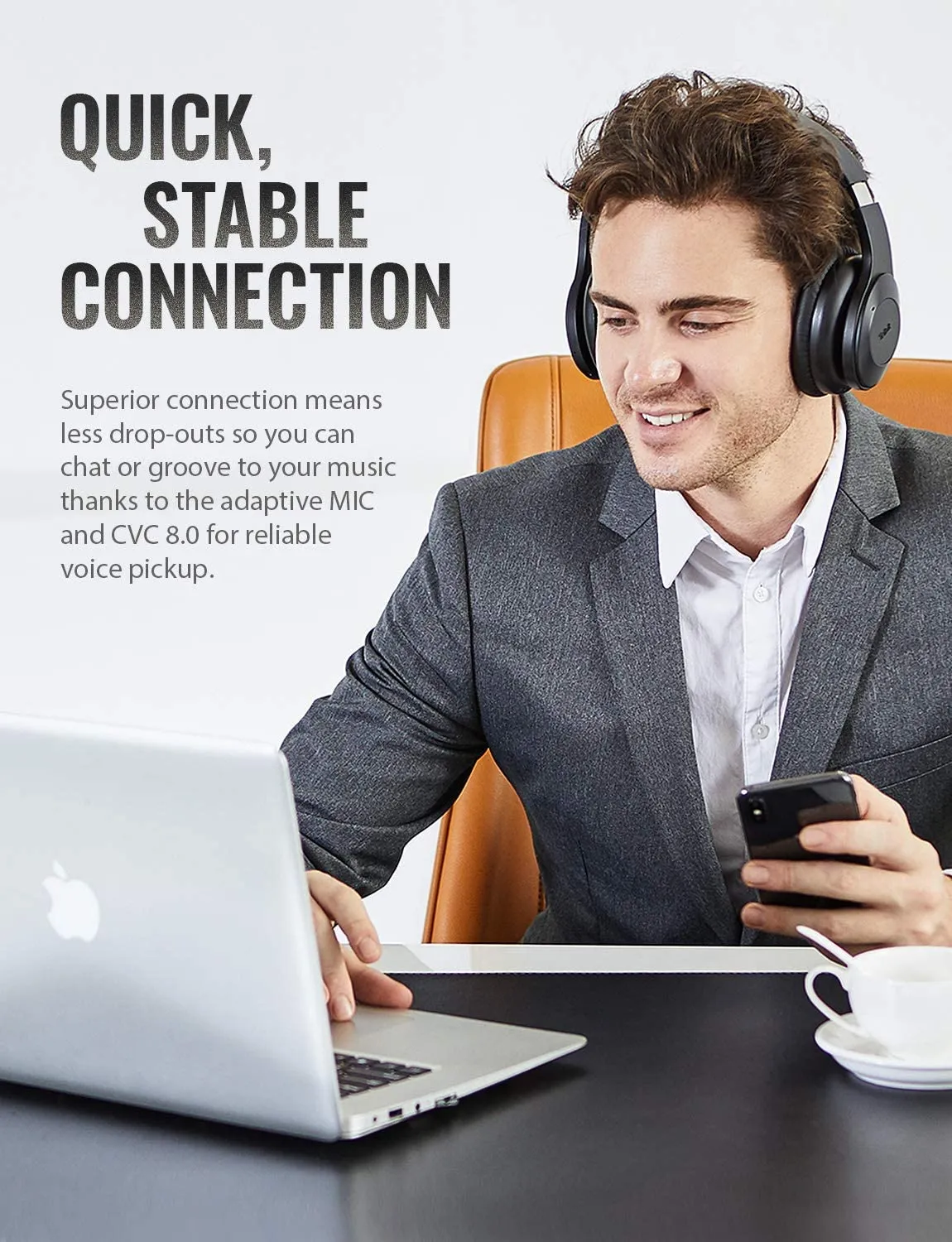 Tribit QuietPlus Wireless Headphones Bluetooth 5.0 Over Ear Foldable with Microphone Memory Padding Noise Cancelling 30h Playtime Hi-Fi Stereo Sound BTH100