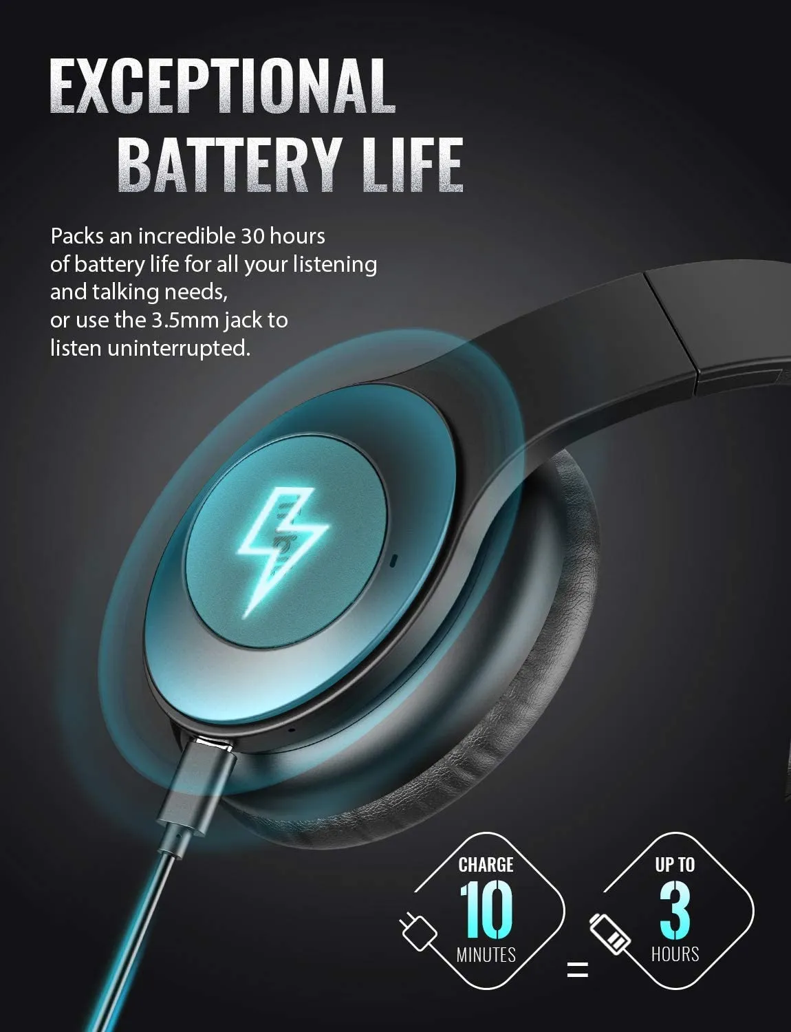 Tribit QuietPlus Wireless Headphones Bluetooth 5.0 Over Ear Foldable with Microphone Memory Padding Noise Cancelling 30h Playtime Hi-Fi Stereo Sound BTH100